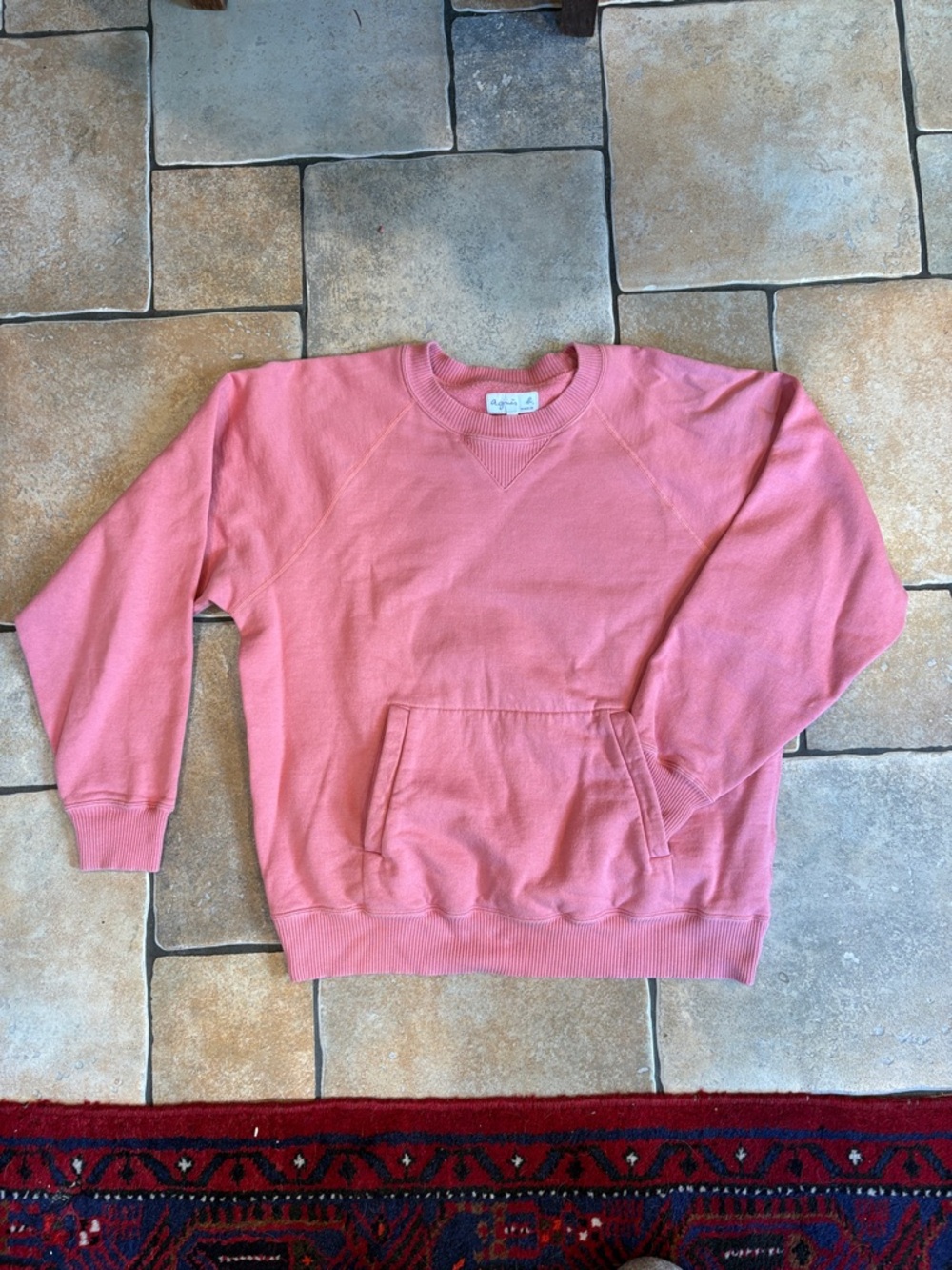 Agnes B. Coral Pink Crewneck Sweatshirt with Kangaroo Pocket